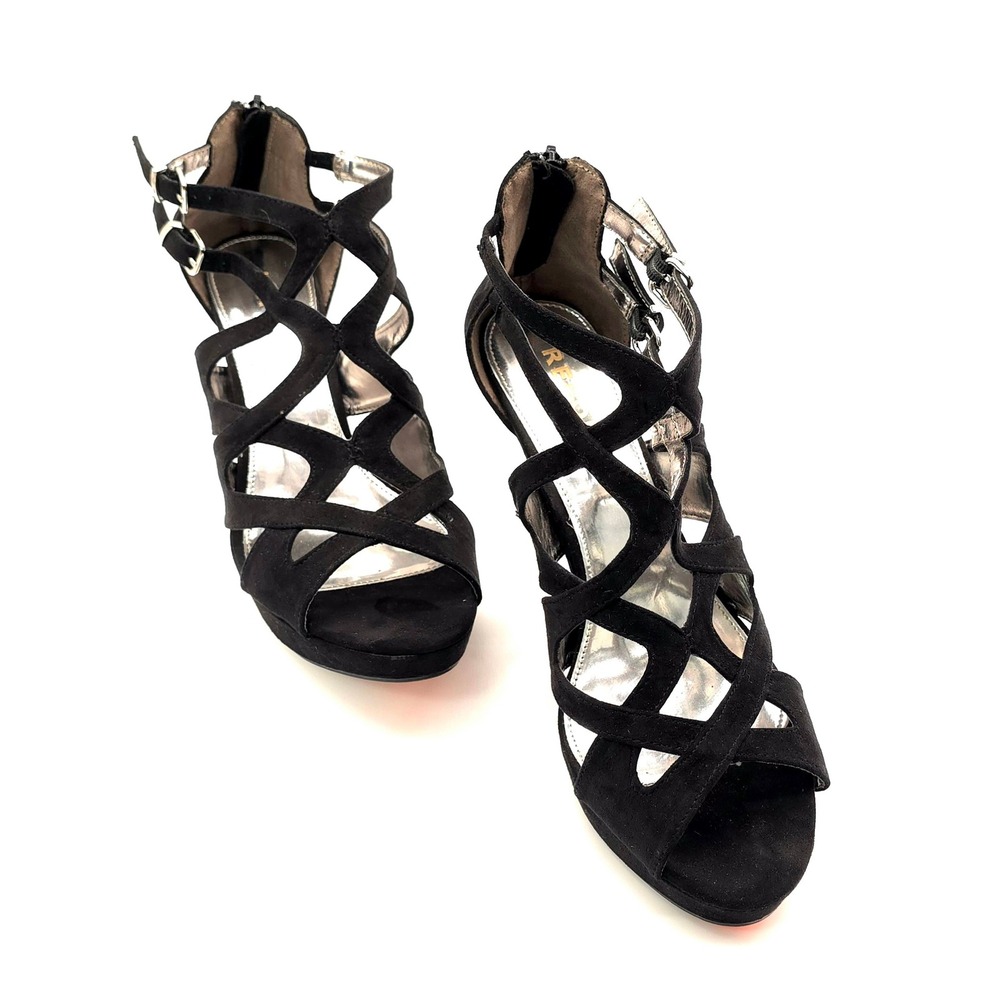 Report Womens Strappy Stiletto Sandals Black Faux Suede Cage Heels Size 8.5 - Picture 5 of 9